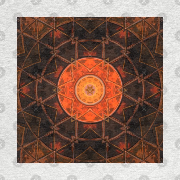 Mosaic Kaleidoscope Flower Orange and Brown by WormholeOrbital